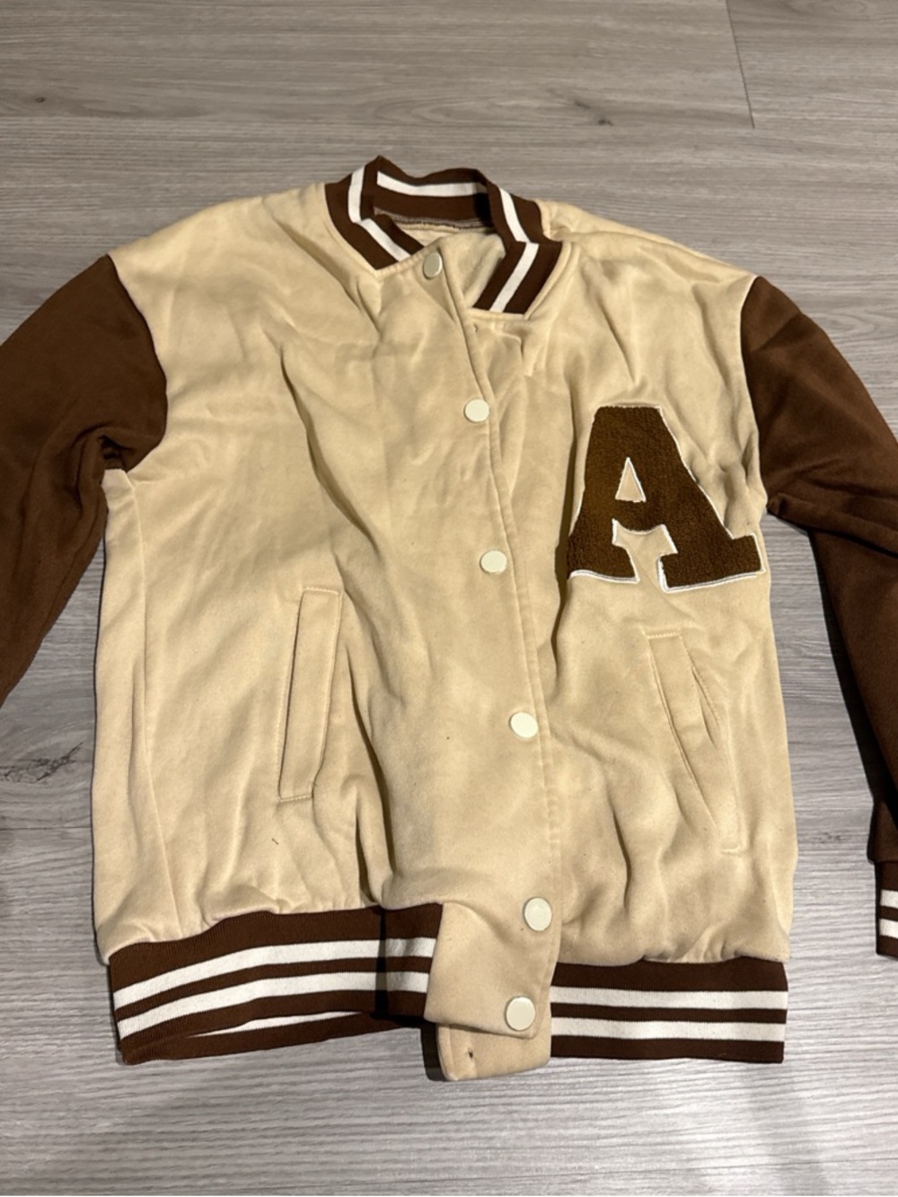 Kids Two-Tone Beige and Brown Letterman Jacket